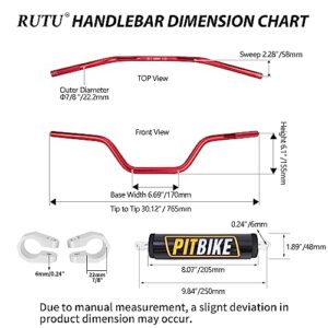 Handlebars 7/8 Inch for Motorcycle,RUTU Upgraded Universal Dirt Bike Handle Bar with Crossbar Pad Mid-Rise Mini Bike Pit Bike Handlebar for Motocross ATV Quad - Red