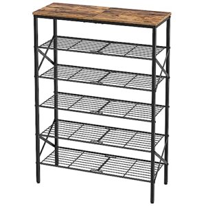 yatiney 6 tier shoe rack, shoe storage organizer, holds 24 pairs of shoes, shoe organizer for closet, iron frame, durable and stable, rustic brown and black ss06br