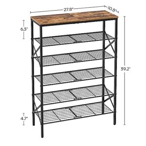 YATINEY 6 Tier Shoe Rack, Shoe Storage Organizer, Holds 24 Pairs of Shoes, Shoe Organizer for Closet, Iron Frame, Durable and Stable, Rustic Brown and Black SS06BR