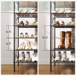 YATINEY 6 Tier Shoe Rack, Shoe Storage Organizer, Holds 24 Pairs of Shoes, Shoe Organizer for Closet, Iron Frame, Durable and Stable, Rustic Brown and Black SS06BR