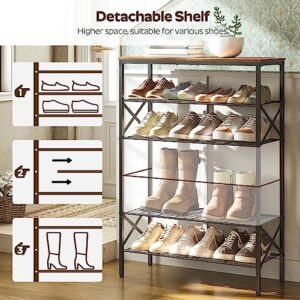 YATINEY 6 Tier Shoe Rack, Shoe Storage Organizer, Holds 24 Pairs of Shoes, Shoe Organizer for Closet, Iron Frame, Durable and Stable, Rustic Brown and Black SS06BR