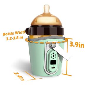 Portable Bottle Warmer for Travel - 40-50℃ Wide Bottle - Mini Baby Bottle Heater for Breastmilk Powder Milk Water, Fast Night Feeding Milk Warmer for Newborn, Green, 6 Gears for 40/42/44/46/48/50℃