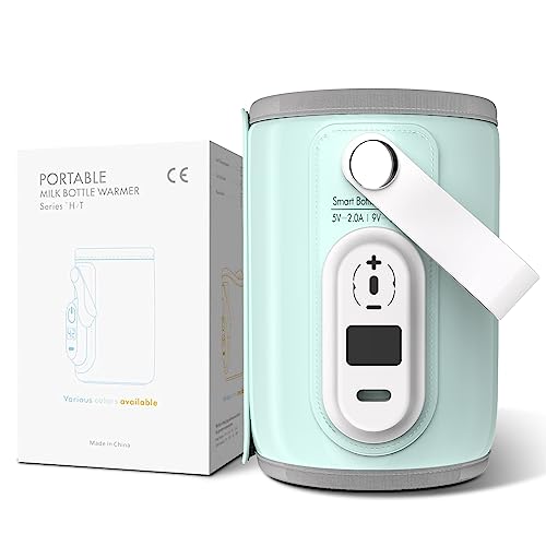 Portable Bottle Warmer for Travel - 40-50℃ Adjustable - Mini Baby Bottle Heater for Breastmilk Powder Milk Water, Fast Night Feeding Milk Warmer for Newborn, Green, 6 Gears for 40/42/44/46/48/50℃