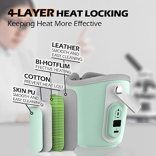 Portable Bottle Warmer for Travel - 40-50℃ Wide Bottle - Mini Baby Bottle Heater for Breastmilk Powder Milk Water, Fast Night Feeding Milk Warmer for Newborn, Green, 6 Gears for 40/42/44/46/48/50℃