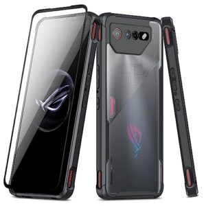 fanbiya armor case for asus rog phone 7 case with camera protector, soft slim tpu clear acrylic pc back full body protection rugged shockproof case with tempered glass