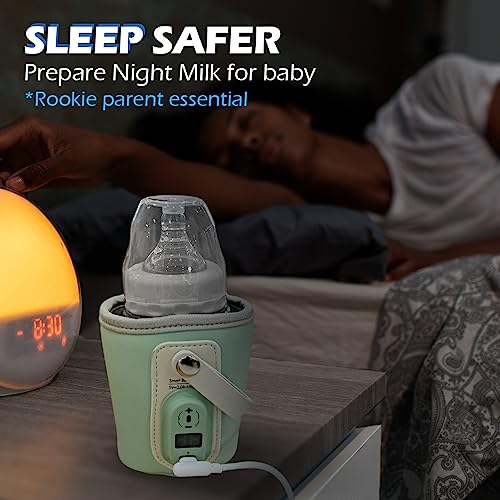 Portable Bottle Warmer for Travel - 40-50℃ Wide Bottle - Mini Baby Bottle Heater for Breastmilk Powder Milk Water, Fast Night Feeding Milk Warmer for Newborn, Green, 6 Gears for 40/42/44/46/48/50℃