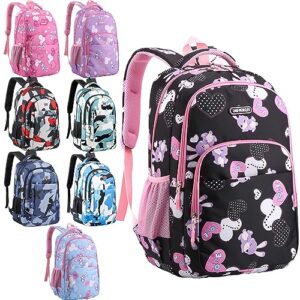 PerKoop 8 Pieces Backpacks Boys and Girls 17 Inch School Bag Bulk Printed Student Backpacks with Adjustable Padded Straps and Bottle Holder for Back to School Elementary Middle High School, 8 Color