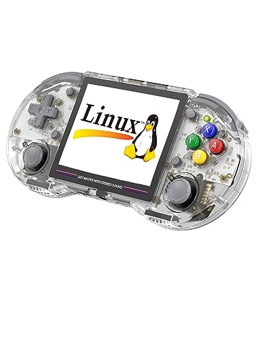 RG353PS Retro Handheld Game Console, 3.5 Inch IPS Screen Linux System RK3566 Chip 16+64G TF Card Preinstalled 8000+ Games (White Transparent)