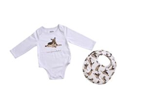 mud pie baby dog breed bodysuit and bib set, german shepherd, 0-6 months