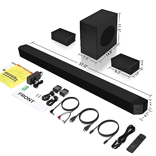 RAINEVERRY 5.1.2 Premium Sound Bar with Dolby Atmos, Surround Sound System for TV, Wireless Subwoofer, Home Theater Surround Sound System, Bluetooth 5.1, Work with 4K & HD TVs| HDMI & Optical