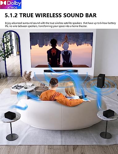 RAINEVERRY 5.1.2 Premium Sound Bar with Dolby Atmos, Surround Sound System for TV, Wireless Subwoofer, Home Theater Surround Sound System, Bluetooth 5.1, Work with 4K & HD TVs| HDMI & Optical