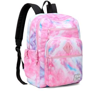vaschy school backpack for teen girls, bookbag schoolbag casual daypack for high school/college/women/travel/work pink galaxy