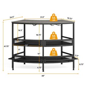 Tribesigns Home Bar Table Unit, 3 Tier Bar Counter with Storage Shelves and Stemware Holder, Liquor Small Mini Bar with Footrest for Home Pub, Black Rustic Gray