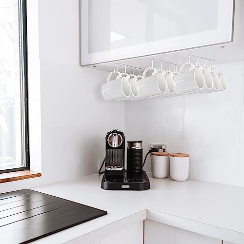 Mkono Under Cabinet Mug Hanger Set of 3 Metal Mug Hooks Coffee Cup Holder with 12 Hooks Simple Coffee Mug Organizer for Cabinet Shelf Modern Mug Storage Display Rack for Kitchen Coffee Bar, White