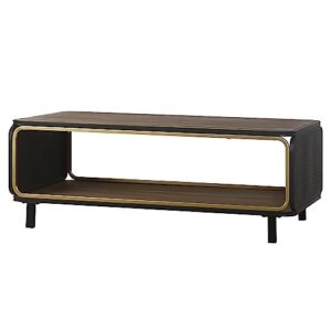 WWZGGO 47in Wood 2-Tier Coffee Table with Storage Shelf Rustic Accent Furniture Metal Frame Brown