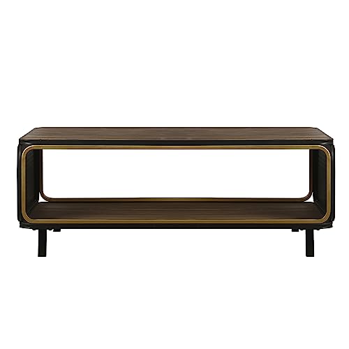 WWZGGO 47in Wood 2-Tier Coffee Table with Storage Shelf Rustic Accent Furniture Metal Frame Brown