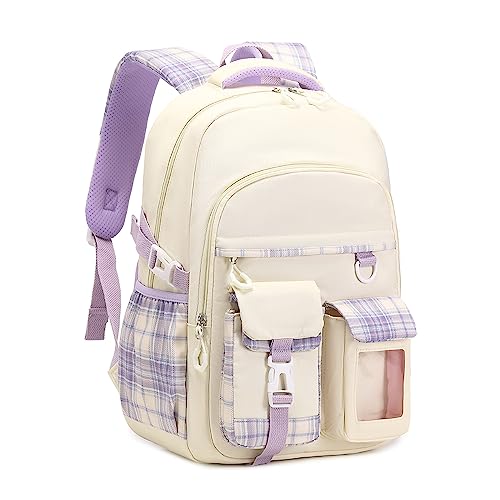 PIG PIG GIRL Girls Backpack, Lightweight Kids Backpack Functional Pockets Kawaii School Backpack Watrer Resistant Boogbag for Primary Elementary School,Beige