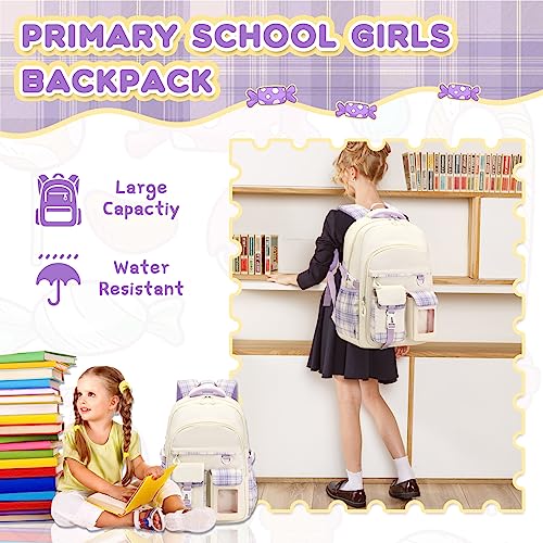 PIG PIG GIRL Girls Backpack, Lightweight Kids Backpack Functional Pockets Kawaii School Backpack Watrer Resistant Boogbag for Primary Elementary School,Beige