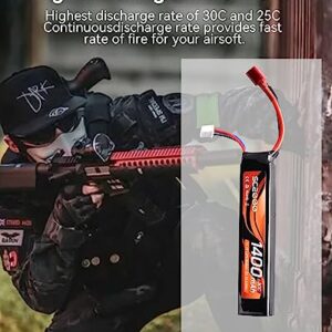 11.1V LiPo Battery Airsoft Deans Connector Rechargeable 1400mAh 30C Stick Battery with T Plug to Mini Tamiya Cable for Airsoft Guns Airsoft Rifle