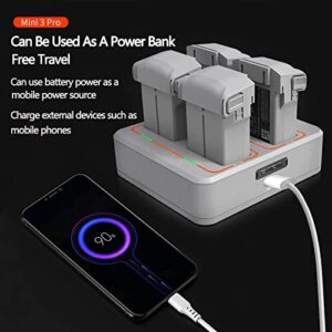 YueLi Mini 3 Pro Drone Battery Charger Portable Multifunction USB Charger, 4-Way Quick Charging Hub for DJI Mini 3 Pro Drone, Charging Hub Accessories