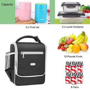 Amersun Lunch Box Kids, Insulated Lunch Bag Women Men, Cooler Bag for Teen Girls Boys Adult, Bento Box with Multi-Pocket for School Picnic Office Work, Easy to Clean (Spill-Resistant, Black)