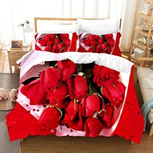 red rose bouquet duvet cover king size 3d wedding printed 3 piece bedding sets microfiber quilt cover for kids teens adults comforter cover with 2 pillowcases 104" x 90"