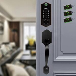 harfo fingerprint door lock, keyless entry door lock with handles, smart door lock, front door lock handle sets, electronic keypad deadbolt (aged bronze)