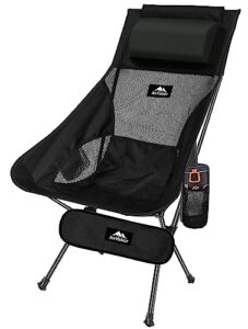 anyoker camping chair, high-back compact backpacking chair, portable folding chair, beach chair with side pocket and headrest, lightweight hiking chair 0066 (black)