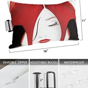 Throw Pillows with Strap, Neck & Lumbar Support Pillow Oudoor Patio Pillows, Sexy Woman Hiding Behind Red High Heels Stick Figure Pillow for Recliner, Beach Chair, Office Chair, Sofa, Armchair