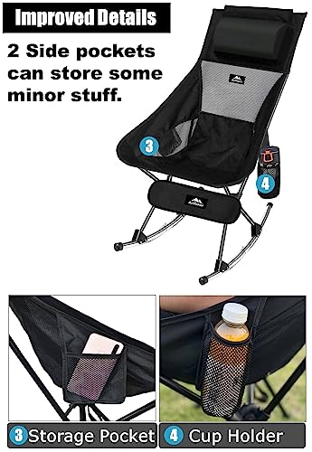 AnYoker Camping Chair, High-Back Compact Backpacking Chair, Portable Folding Chair, Beach Chair with Side Pocket and headrest, Lightweight Hiking Chair 0066YY (Coffee)