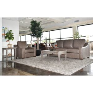 Lea Unlimited Hampton Traditional Leather & Plywood Sofa in Mushroom Gray