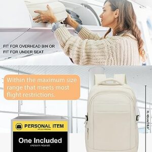 Travel Laptop Carry on Backpack for Women Men, Airline Flight Approved Waterproof 14 Inch Laptop Backpack, Casual Daypack College Personal item Bag Rucksack with USB Charging Port for Business, Beige