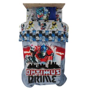 franco transformers battle in brooklyn optimus prime kids super soft comforter and sheet set with sham, 4 piece twin size, (official licensed product)