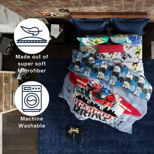 Franco Transformers Battle in Brooklyn Optimus Prime Kids Super Soft Comforter and Sheet Set with Sham, 4 Piece Twin Size, (Official Licensed Product)