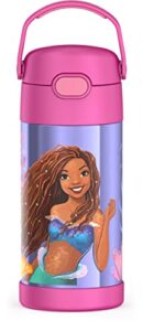 thermos funtainer 12 ounce stainless steel vacuum insulated kids straw bottle, little mermaid