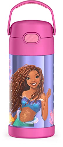 THERMOS FUNTAINER 12 Ounce Stainless Steel Vacuum Insulated Kids Straw Bottle, LITTLE MERMAID