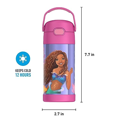 THERMOS FUNTAINER 12 Ounce Stainless Steel Vacuum Insulated Kids Straw Bottle, LITTLE MERMAID