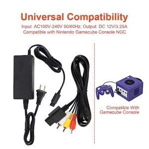 Power Cord for Gamecube, AC Power Supply for Gamecube, Power Adapter and AV Cable for Gamecube Set, Compatible with Nintendo Gamecube NGC System