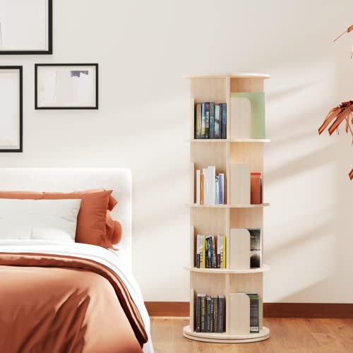 Cuguords Rotating Bookshelf Tower, 360 Display Spinning Bookshelf, 4 Tier Revolving Bookcase for Kids&Adults, Rotating Bookcase for Bedroom, Living Room, Study Room, Corner Bookshelf for Small Space