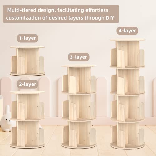 Cuguords Rotating Bookshelf Tower, 360 Display Spinning Bookshelf, 4 Tier Revolving Bookcase for Kids&Adults, Rotating Bookcase for Bedroom, Living Room, Study Room, Corner Bookshelf for Small Space