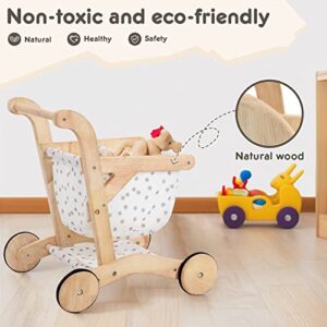 HARPPA Baby Push Walker Wooden Shopping Cart for Boys and Girls 1 Year Old and Up Push Walker Toy for Babies