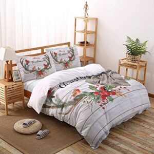 tocahome duvet cover twin size, 4 pieces comforter cover set, merry christmas pine and bird on vintage wood grain soft bedding sets - 1 twin duvet cover, 1 bed sheet and 2 pillowcases