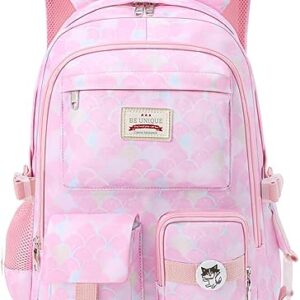 SCIONE School Backpacks for Girls - 15.6 Inch Large Mermaid Laptop Backpacks Anti Theft Primary Middle College Bookbags for Teens Girls Women Students