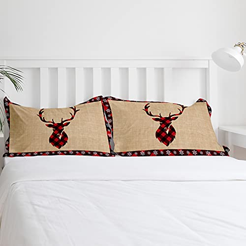 TocaHome Duvet Cover Twin Size, 4 Pieces Comforter Cover Set, Christmas Red Lattice Elk Snowflake Border Soft Bedding Sets - 1 Twin Duvet Cover, 1 Bed Sheet and 2 Pillowcases