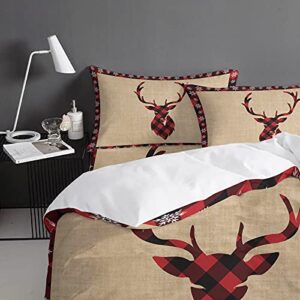 TocaHome Duvet Cover Twin Size, 4 Pieces Comforter Cover Set, Christmas Red Lattice Elk Snowflake Border Soft Bedding Sets - 1 Twin Duvet Cover, 1 Bed Sheet and 2 Pillowcases