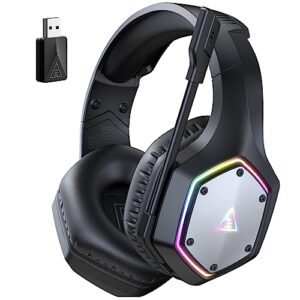 eksa wireless headset for pc ps4 ps5 computer - 7.1 surround sound, ai intelligent noise cancelling microphone(enc), low latency 2.4g usb dongle, 36 hour battery, game/music mode, rgb light