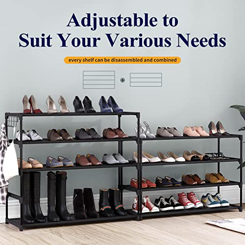 Kitsure 9-Tier Tall Shoe Rack for Closet - Shoe Organizer with Hook Rack, Large-Capacity of 36-45 Pairs, Metal Space-Saving Shoe Shelf for Entryway, Closet, Garage, Bedroom, Cloakroom