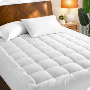 bare home twin xl mattress pad cotton top - fitted mattress cover - cooling breathable air flow - 8" to 21" deep pocket - mattress pad protector - soft noiseless mattress topper (twin xl)