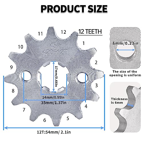 420 Chain Sprocket 12T Front Sprocket 17mm for 50cc 70cc 90cc 110cc 125cc Dirt Pit Bike Mini Bike ATV 4 Wheeler Moped Go Kart Sprocket