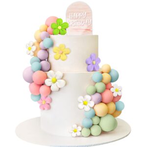 46 pcs boho cake topper groovy cake topper mini balls acrylic cake topper retro hippie daisy flower cake topper for cake decorating boho groovy wedding party supplies (46 pcs)